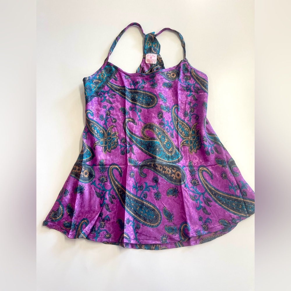 Piccola Capri Italia‎ Y2K 90’s Paisley Silk Tank Top Blouse Made in Italy Purple